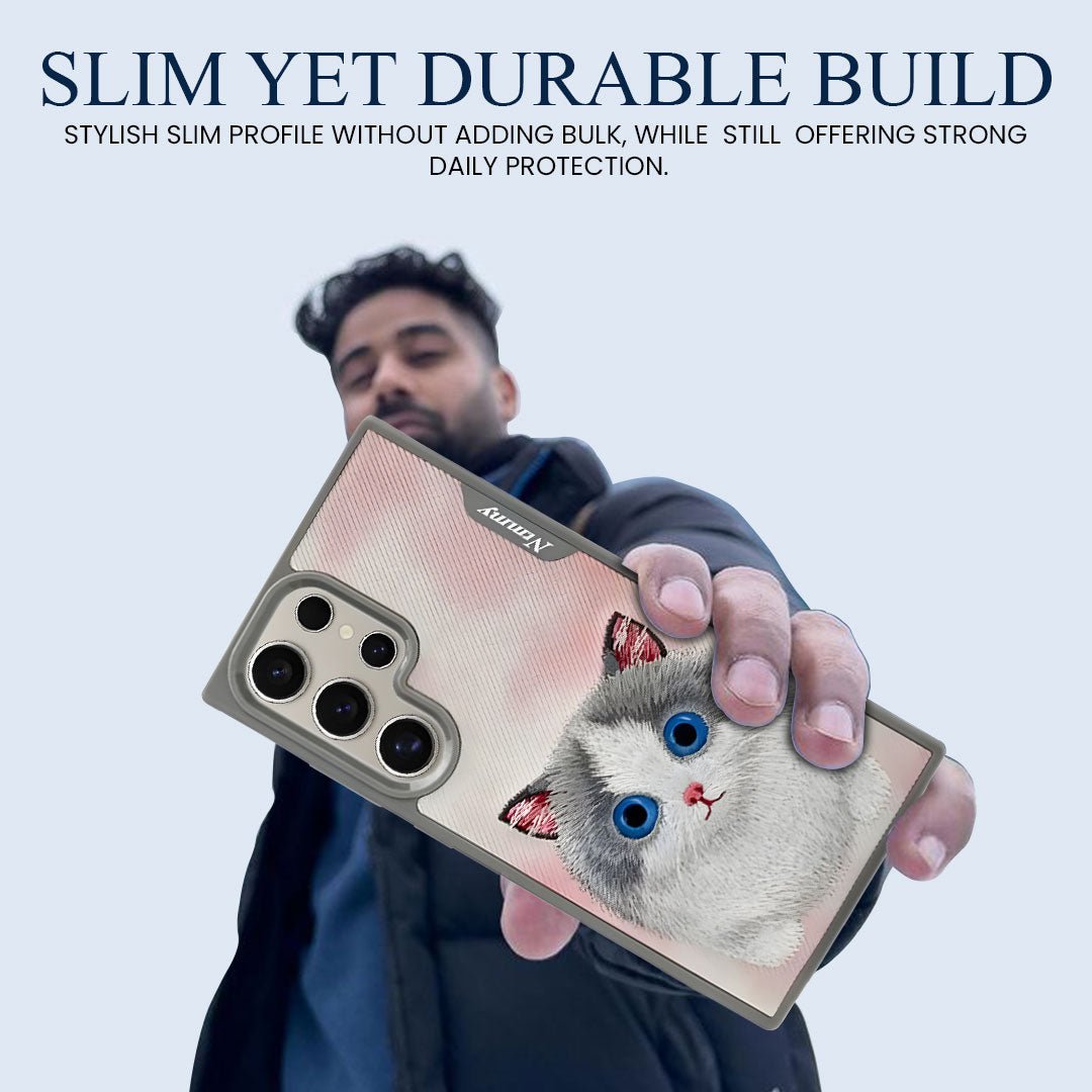 Samsung Galaxy S24 Ultra Nimmy Embroidery Leather Back Cover Case - Cat - DHARM IT PRIVATE LIMITED