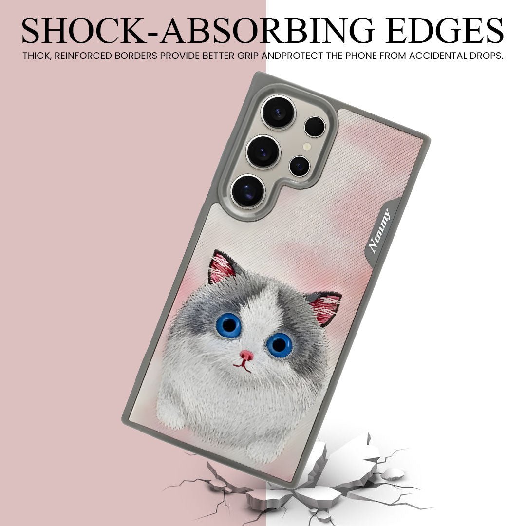 Samsung Galaxy S24 Ultra Nimmy Embroidery Leather Back Cover Case - Cat - DHARM IT PRIVATE LIMITED
