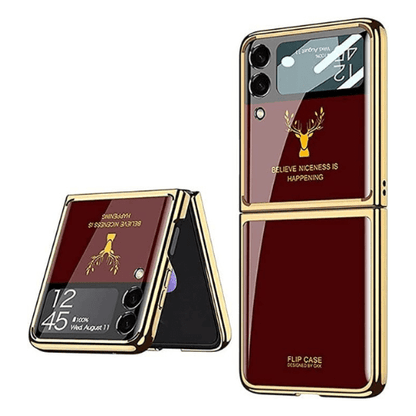 Samsung Galaxy Z Flip 4 Deer Pattern Glass Case | Decorative Protective Cover by mypcwala - Mypcwala