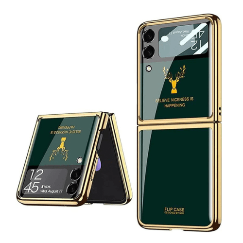 Samsung Galaxy Z Flip 4 Deer Pattern Glass Case | Decorative Protective Cover by mypcwala - Mypcwala