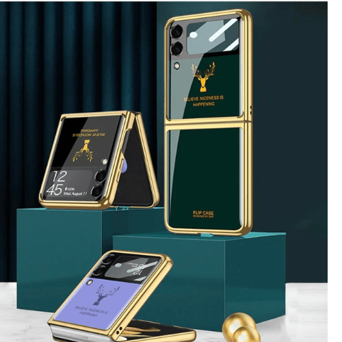 Samsung Galaxy Z Flip 4 Deer Pattern Glass Case | Decorative Protective Cover by mypcwala - Mypcwala