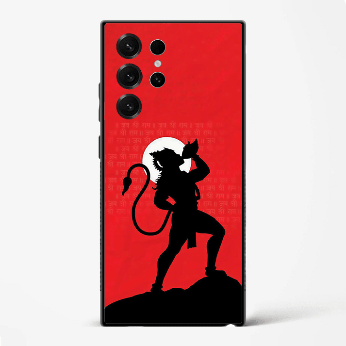 Shree Hanuman Red Warrior Edition Divine Glass Phone Cover for Samsung Galaxy S22 Ultra - DHARM IT PRIVATE LIMITED