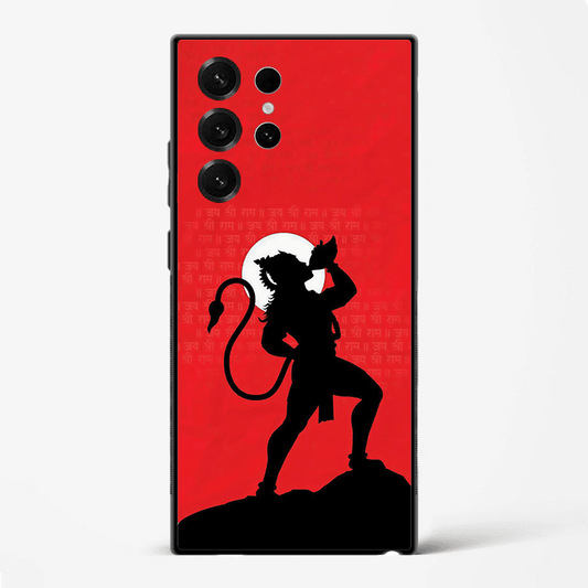 Shree Hanuman Red Warrior Edition Divine Glass Phone Cover for Samsung Galaxy S22 Ultra - DHARM IT PRIVATE LIMITED