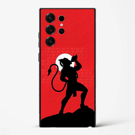 Shree Hanuman Red Warrior Edition Divine Glass Phone Cover for Samsung Galaxy S25 - DHARM IT PRIVATE LIMITED