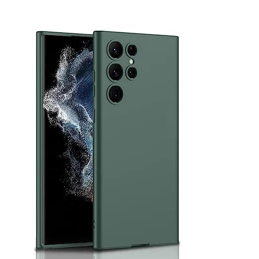 Silicone Cover Compatible For Samsung Galaxy S23 Ultra Flexible Soft with Full Body and Camera Protection Case, Matte Green - Mypcwala