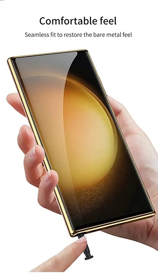 Slim Glass with Leatherette Electroplated Back Case Cover for Samsung Galaxy S23 Ultra 5G / Galaxy S23 Ultra Case Cover ƒ?? (Carbon Fiber Black | Leather) - Mypcwala