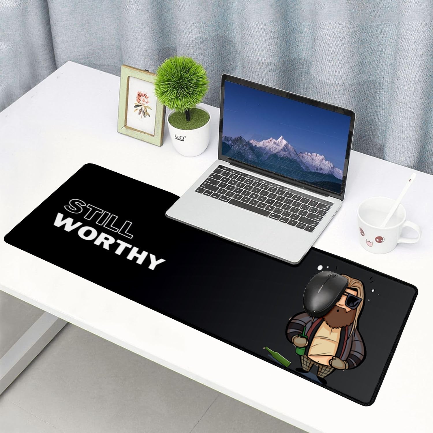 Still Worthy Stitched Desk Mat | Large Gaming & Office Mouse Pad | Non - Slip Rubber Base | Extended Desk Mat for Keyboard & Laptop - Mypcwala