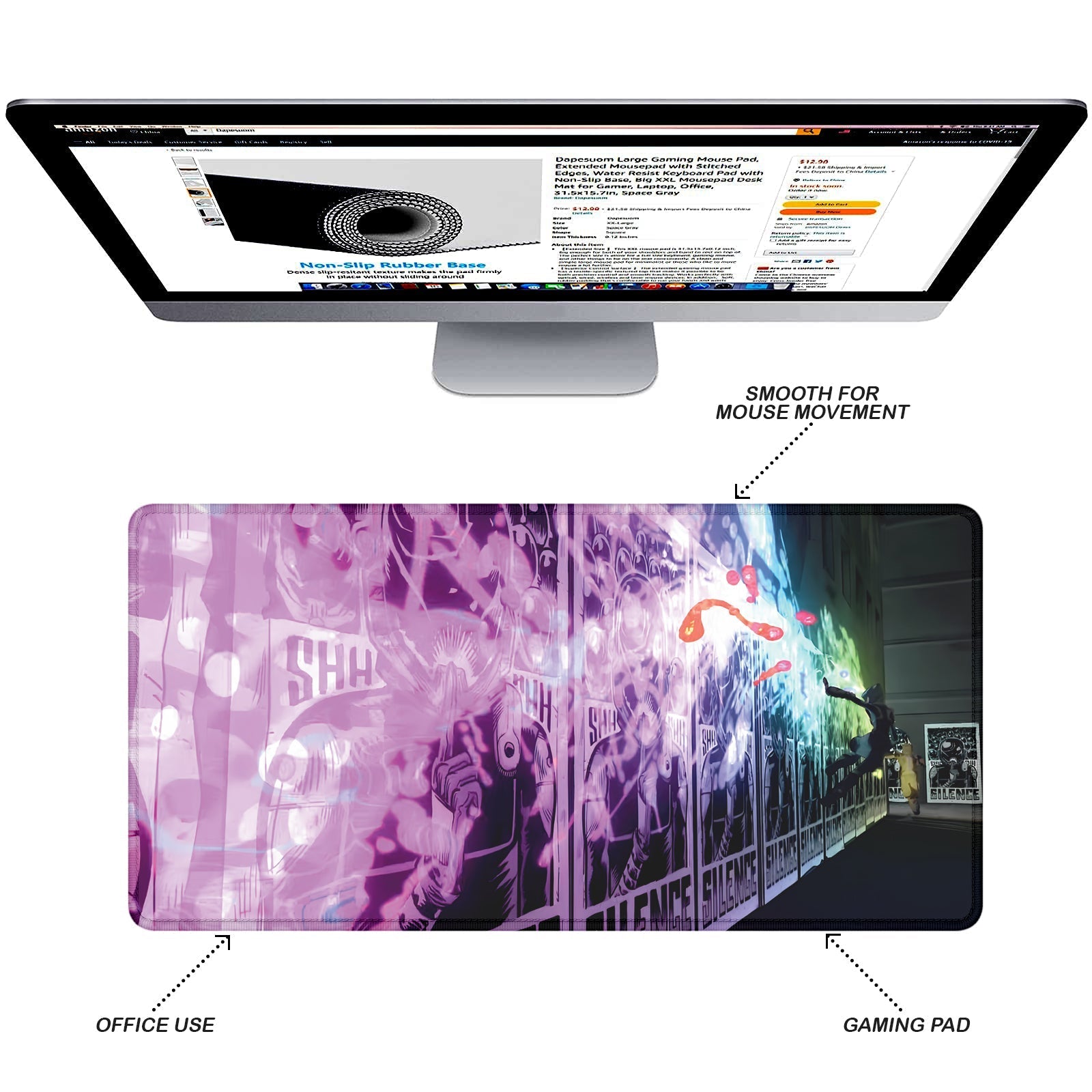 Street Art Graffiti Stitched Desk Mat | Large Gaming & Office Mouse Pad | Non - Slip Rubber Base | Extended Desk Mat for Keyboard & Laptop - Mypcwala