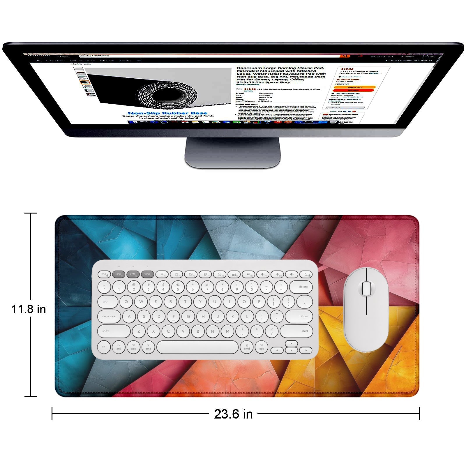 Strich Colorful Geometric Art Mouse Pad – Extended Desk Mat for Gaming & Office (L, XL, XXL) - Mypcwala