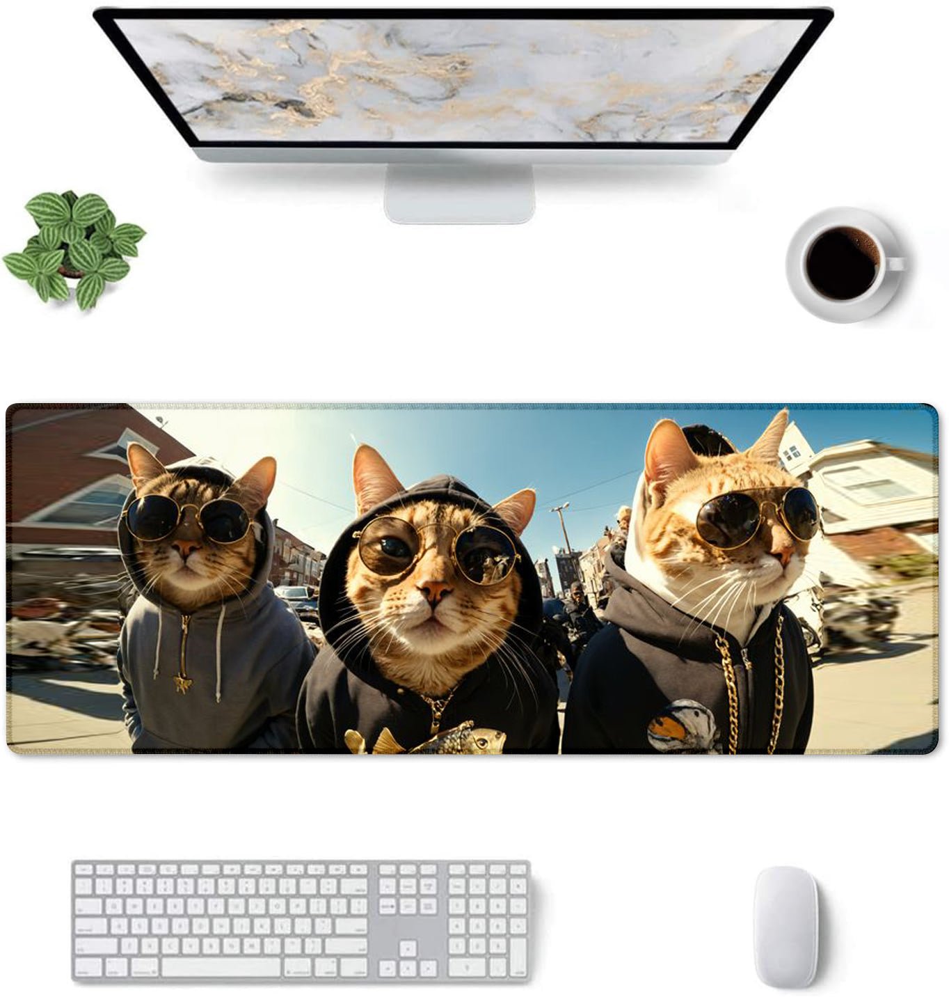 Strich Cool Cats Mouse Pad – Funny Hip - Hop Cat Gang Desk Mat (L, XL, XXL) - Mypcwala