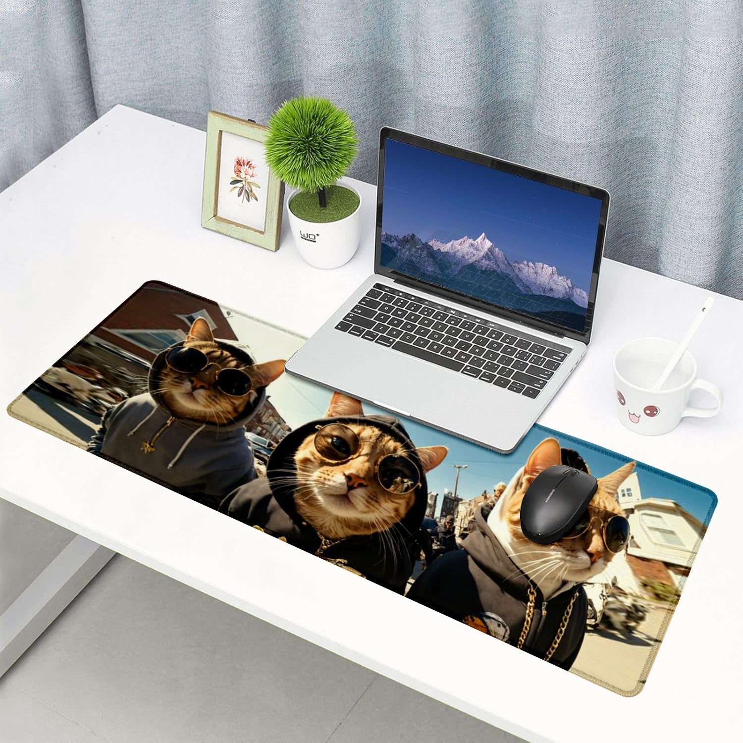 Strich Cool Cats Mouse Pad – Funny Hip - Hop Cat Gang Desk Mat (L, XL, XXL) - Mypcwala