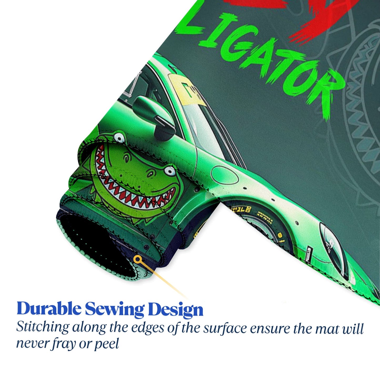 Strich Crazy Alligator Racing Car Gaming Mouse Pad – Green Turbo GTR Extended Desk Mat (L, XL, XXL) - Mypcwala