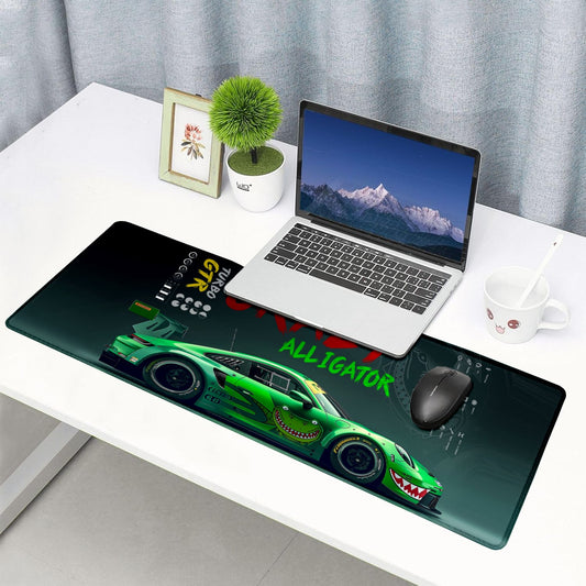 Strich Crazy Alligator Racing Car Gaming Mouse Pad – Green Turbo GTR Extended Desk Mat (L, XL, XXL) - Mypcwala