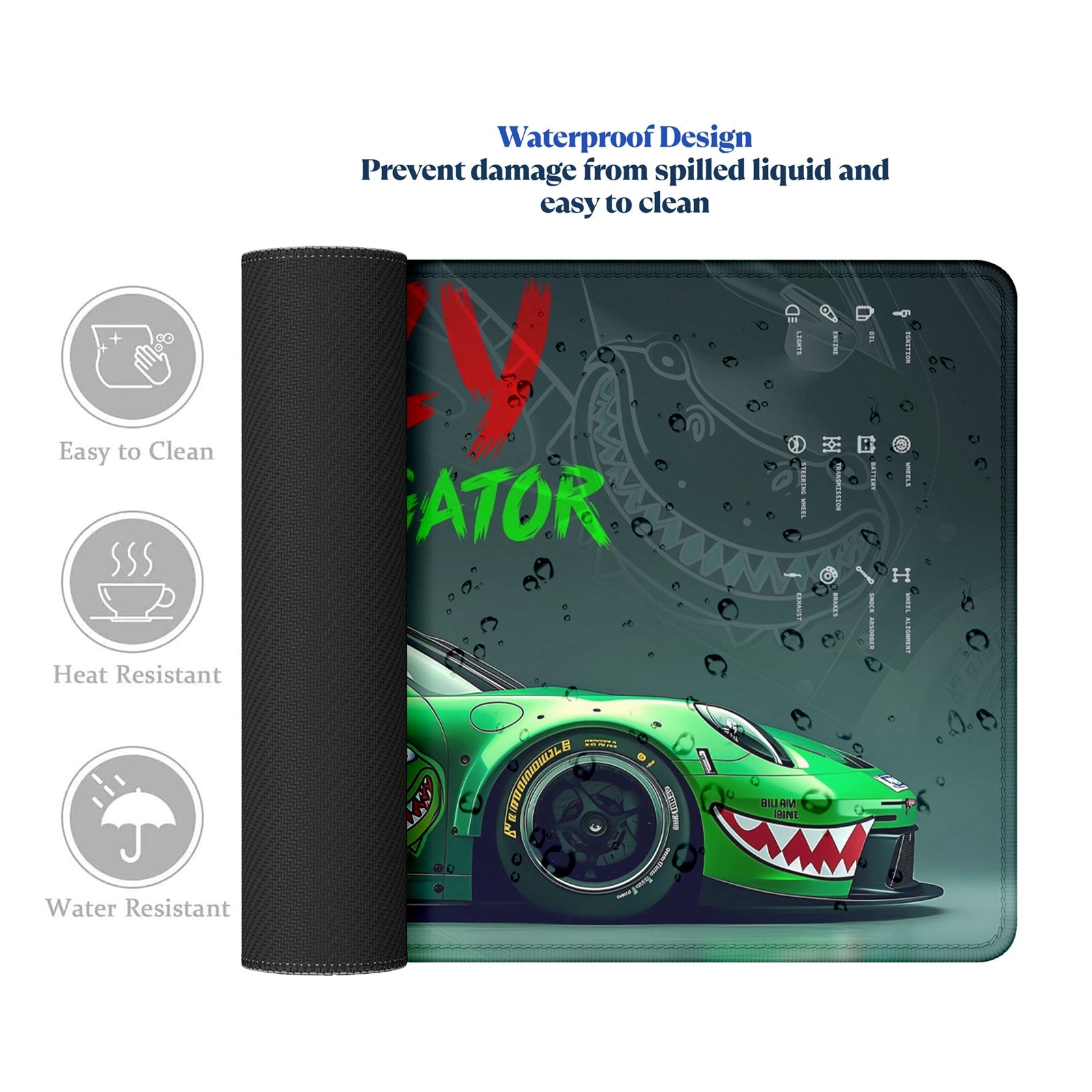 Strich Crazy Alligator Racing Car Gaming Mouse Pad – Green Turbo GTR Extended Desk Mat (L, XL, XXL) - Mypcwala