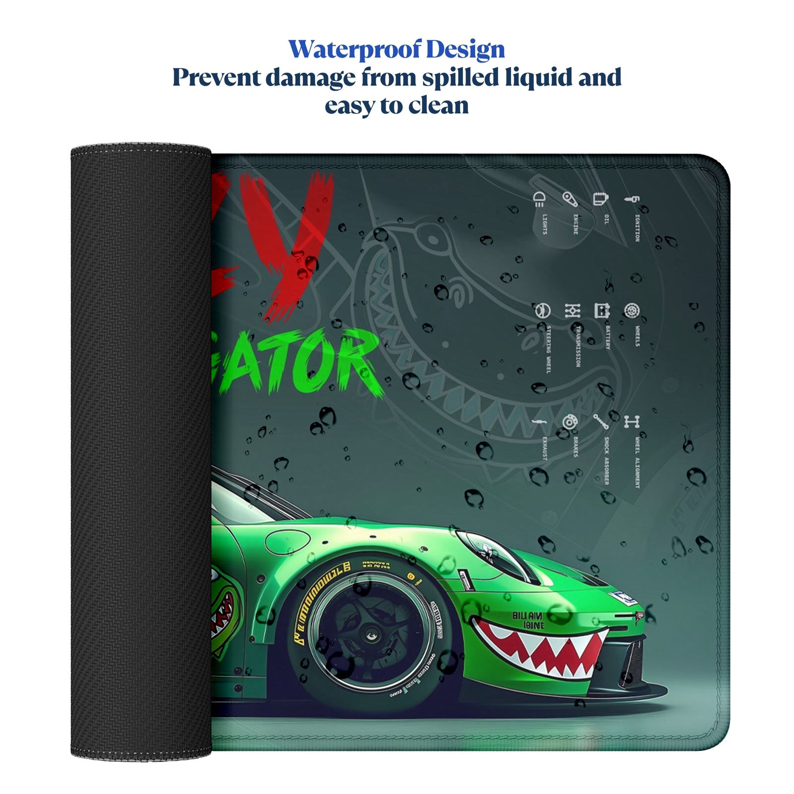 Strich Crazy Alligator Racing Car Gaming Mouse Pad – Green Turbo GTR Extended Desk Mat (L, XL, XXL) - Mypcwala