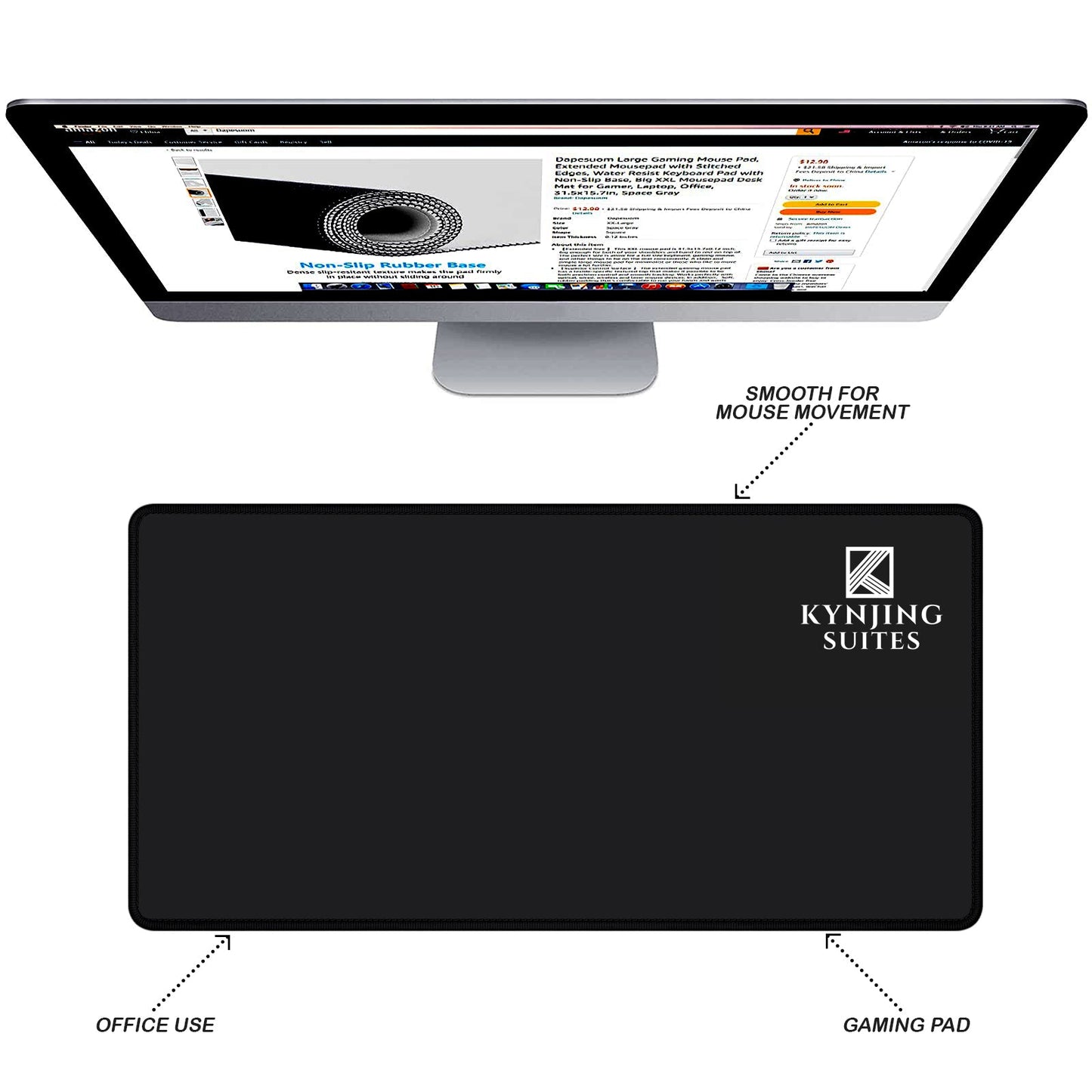 Strich Custom Logo Mouse Pad – Professional Black Desk Mat with Branding (L, XL, XXL) - Mypcwala
