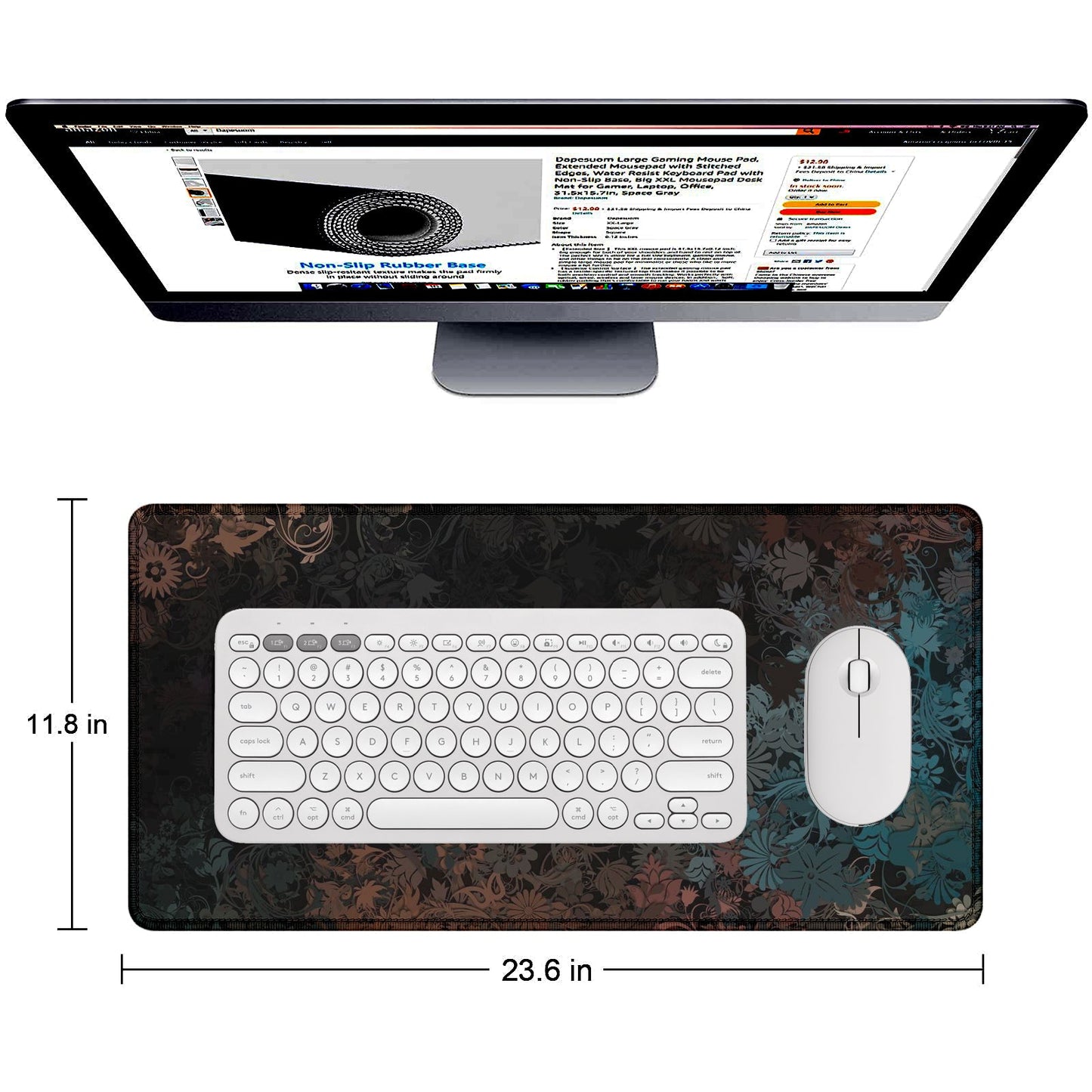 Strich Elegant Floral Pattern Mouse Pad – Large Desk Mat for Gaming & Office (L, XL, XXL) - Mypcwala