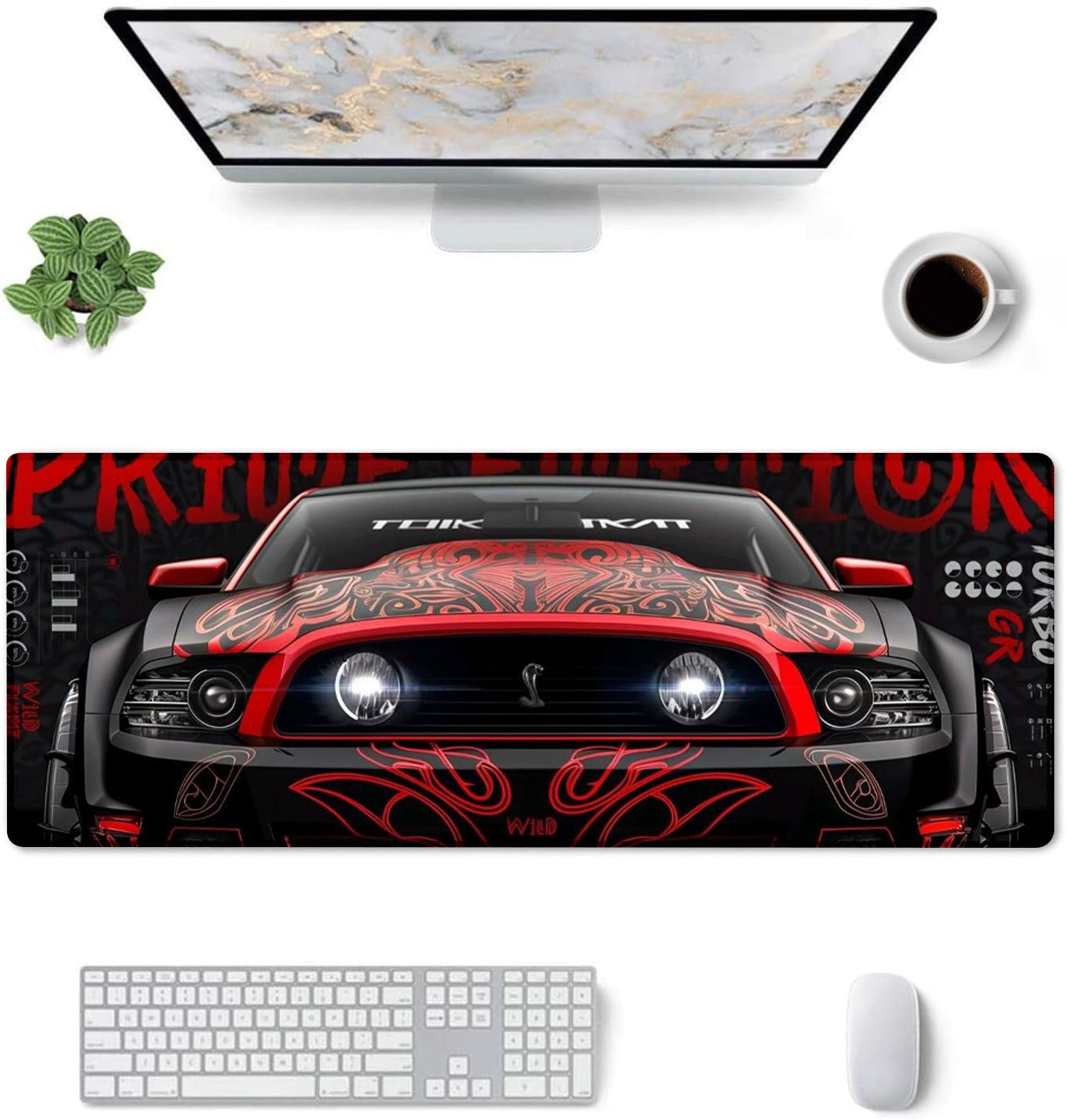 Strich Racing Beast Car Gaming Mouse Pad – Red & Black Sports Car Extended Desk Mat (L, XL, XXL) - Mypcwala