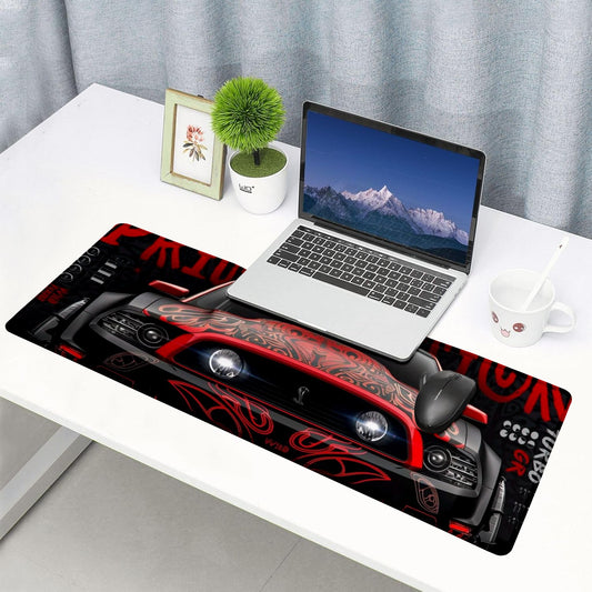 Strich Racing Beast Car Gaming Mouse Pad – Red & Black Sports Car Extended Desk Mat (L, XL, XXL) - Mypcwala