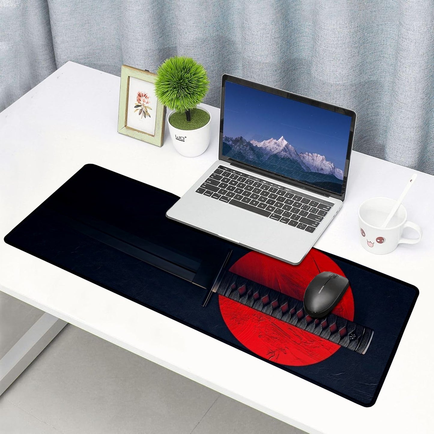 Strich Samurai Katana Mouse Pad – Extended Gaming Desk Mat with Japanese Sun Design (L, XL, XXL) - Mypcwala