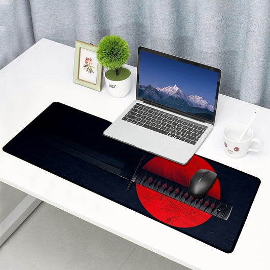 Strich Samurai Katana Mouse Pad – Extended Gaming Desk Mat with Japanese Sun Design (L, XL, XXL) - Mypcwala