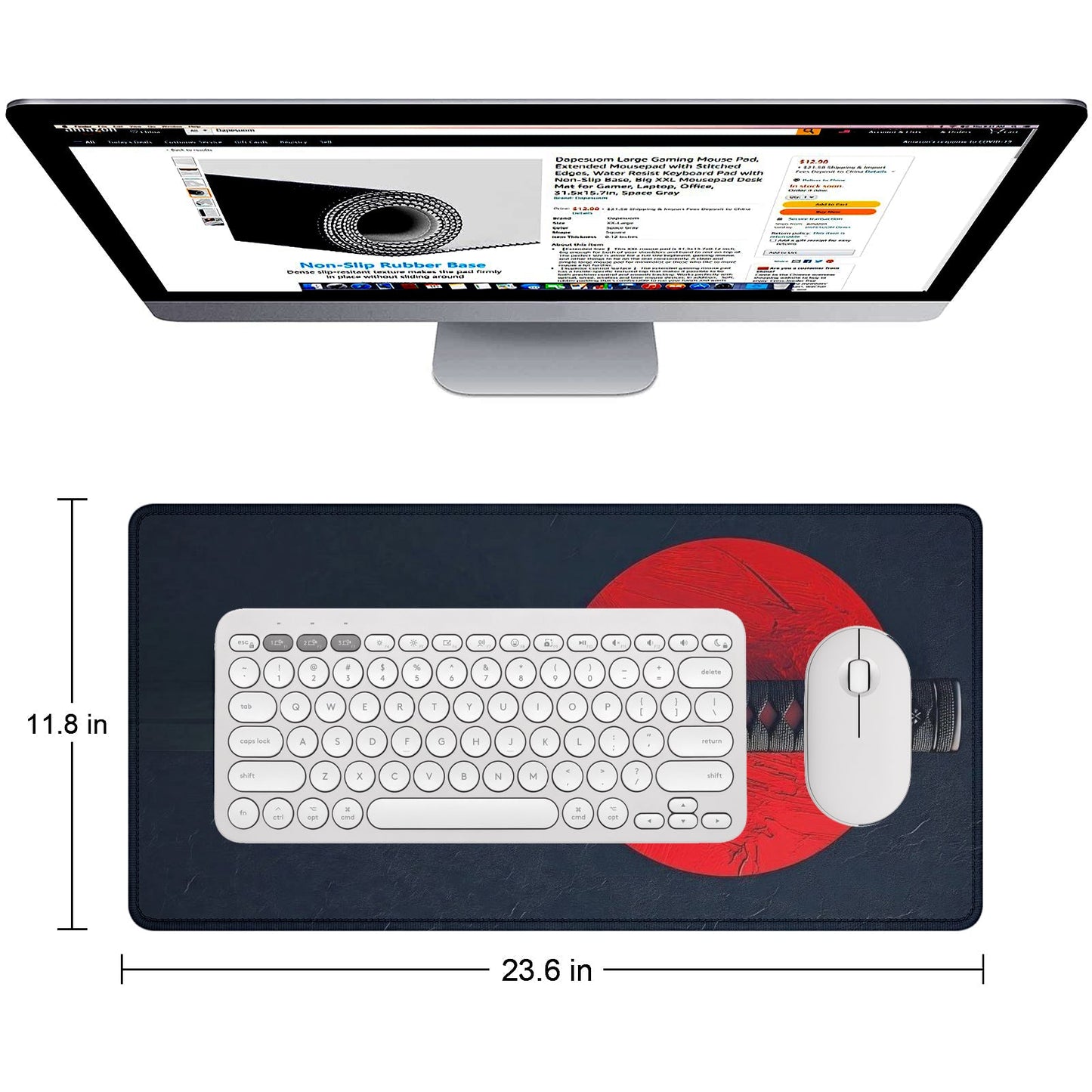 Strich Samurai Katana Mouse Pad – Extended Gaming Desk Mat with Japanese Sun Design (L, XL, XXL) - Mypcwala