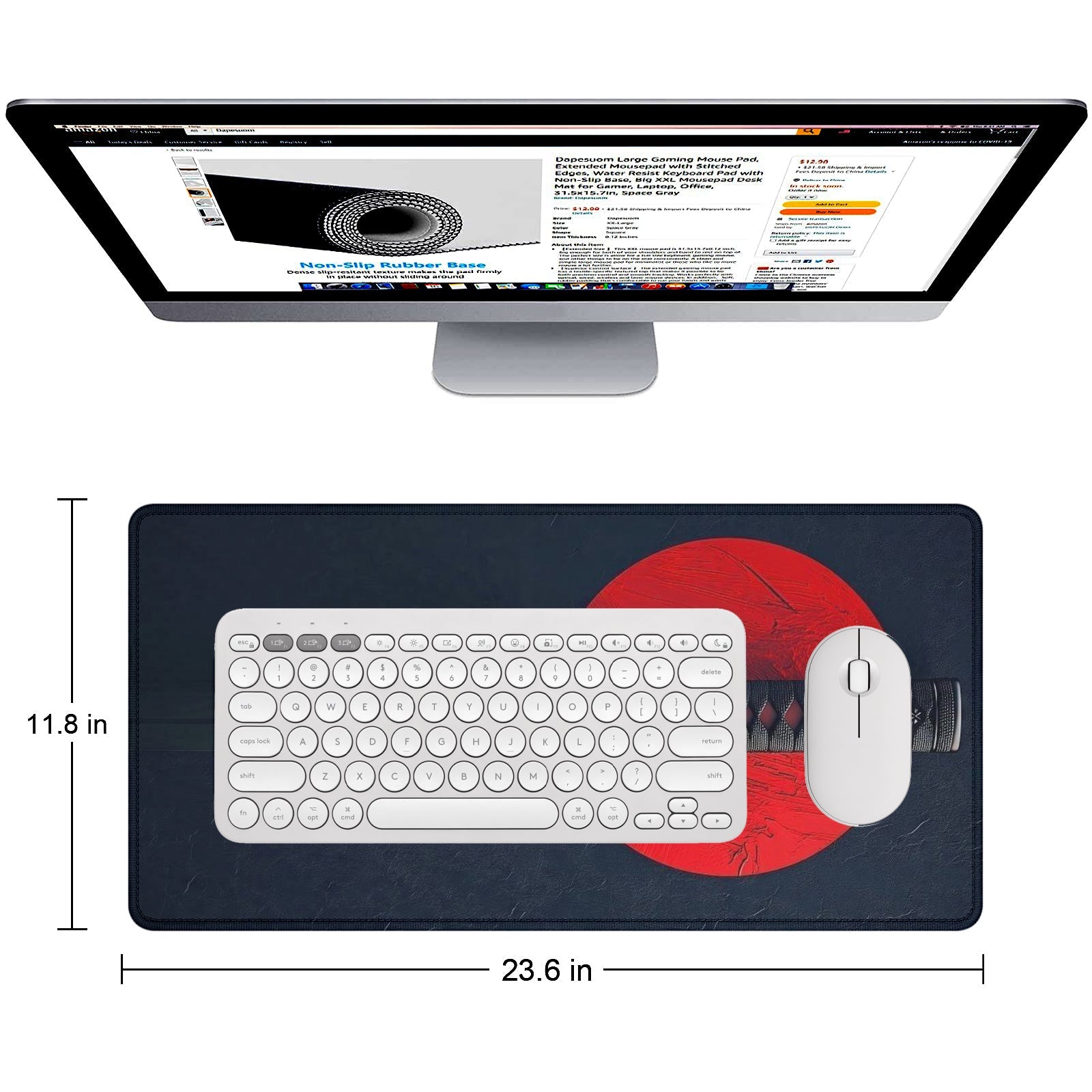 Strich Samurai Katana Mouse Pad – Extended Gaming Desk Mat with Japanese Sun Design (L, XL, XXL) - Mypcwala