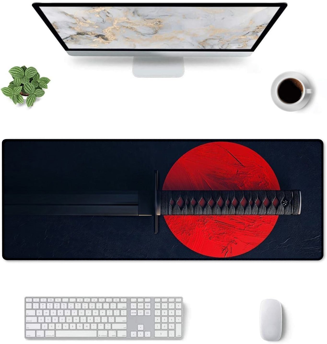 Strich Samurai Katana Mouse Pad – Extended Gaming Desk Mat with Japanese Sun Design (L, XL, XXL) - Mypcwala