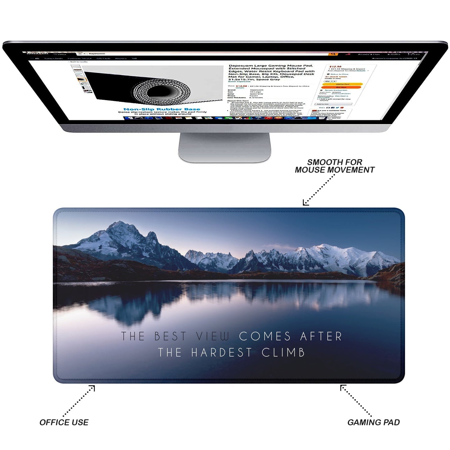 The Best View – Mountain Landscape Stitched Desk Mat | Large Gaming & Office Mouse Pad | Non - Slip Rubber Base | Extended Desk Mat for Laptop & Keyboard - Mypcwala