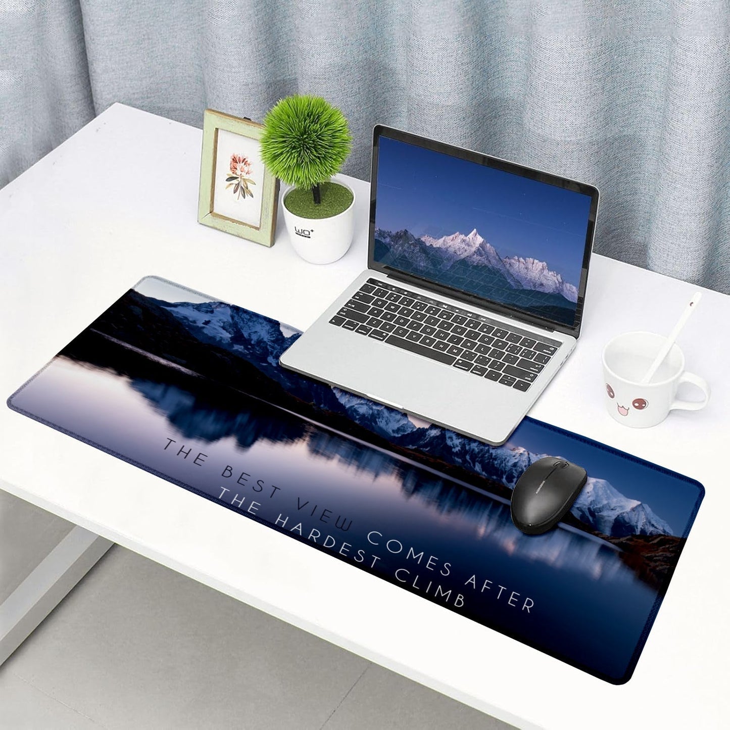 The Best View – Mountain Landscape Stitched Desk Mat | Large Gaming & Office Mouse Pad | Non - Slip Rubber Base | Extended Desk Mat for Laptop & Keyboard - Mypcwala