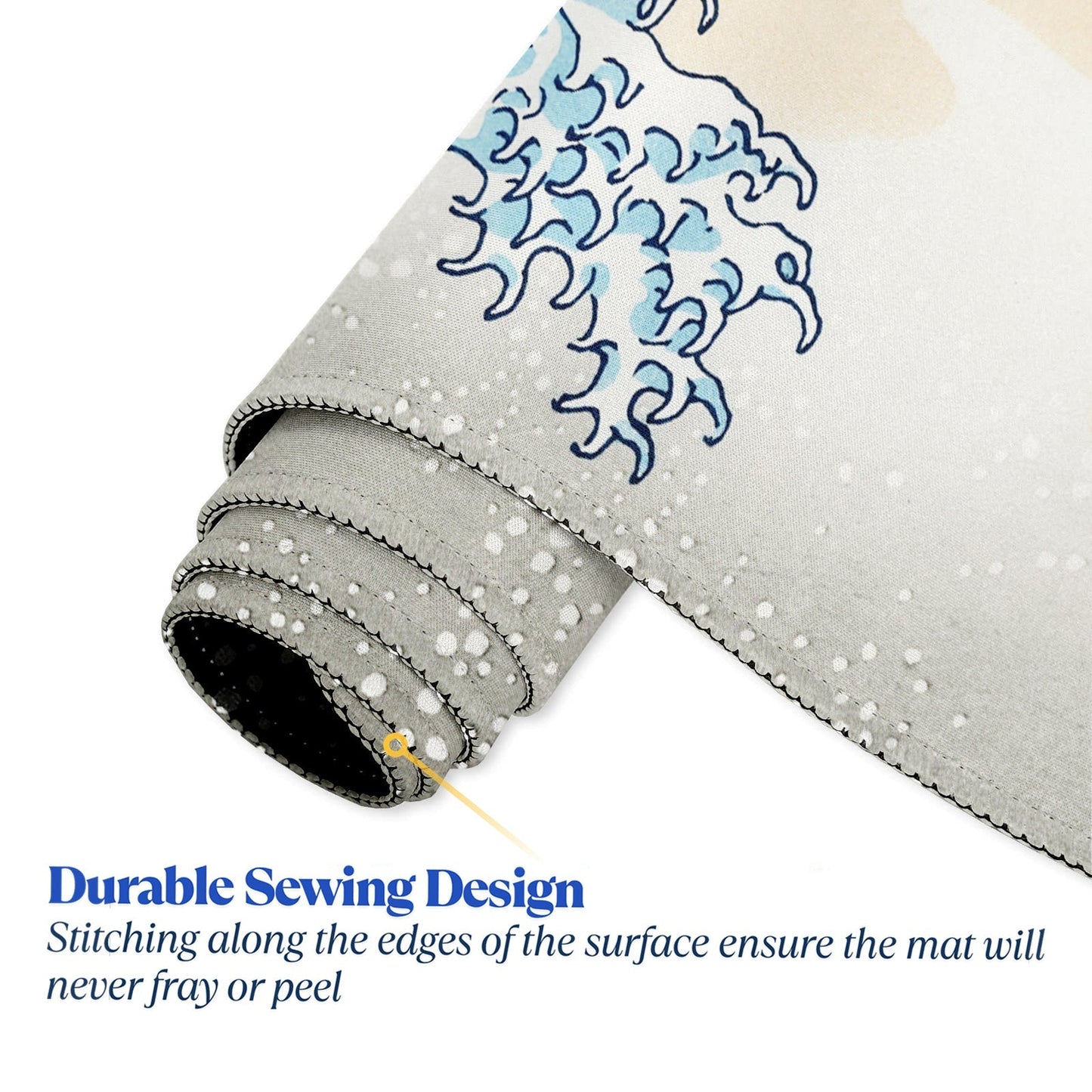 The Great Wave Stitched Desk Mat | Japanese Art Mouse Pad | Large Gaming & Office Desk Mat | Non - Slip Rubber Base | Extended Mat for Keyboard & Laptop - Mypcwala