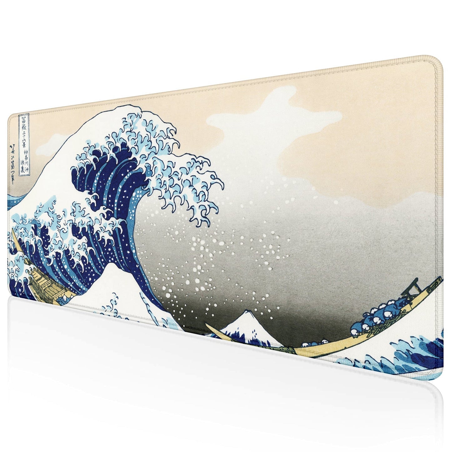 The Great Wave Stitched Desk Mat | Japanese Art Mouse Pad | Large Gaming & Office Desk Mat | Non - Slip Rubber Base | Extended Mat for Keyboard & Laptop - Mypcwala