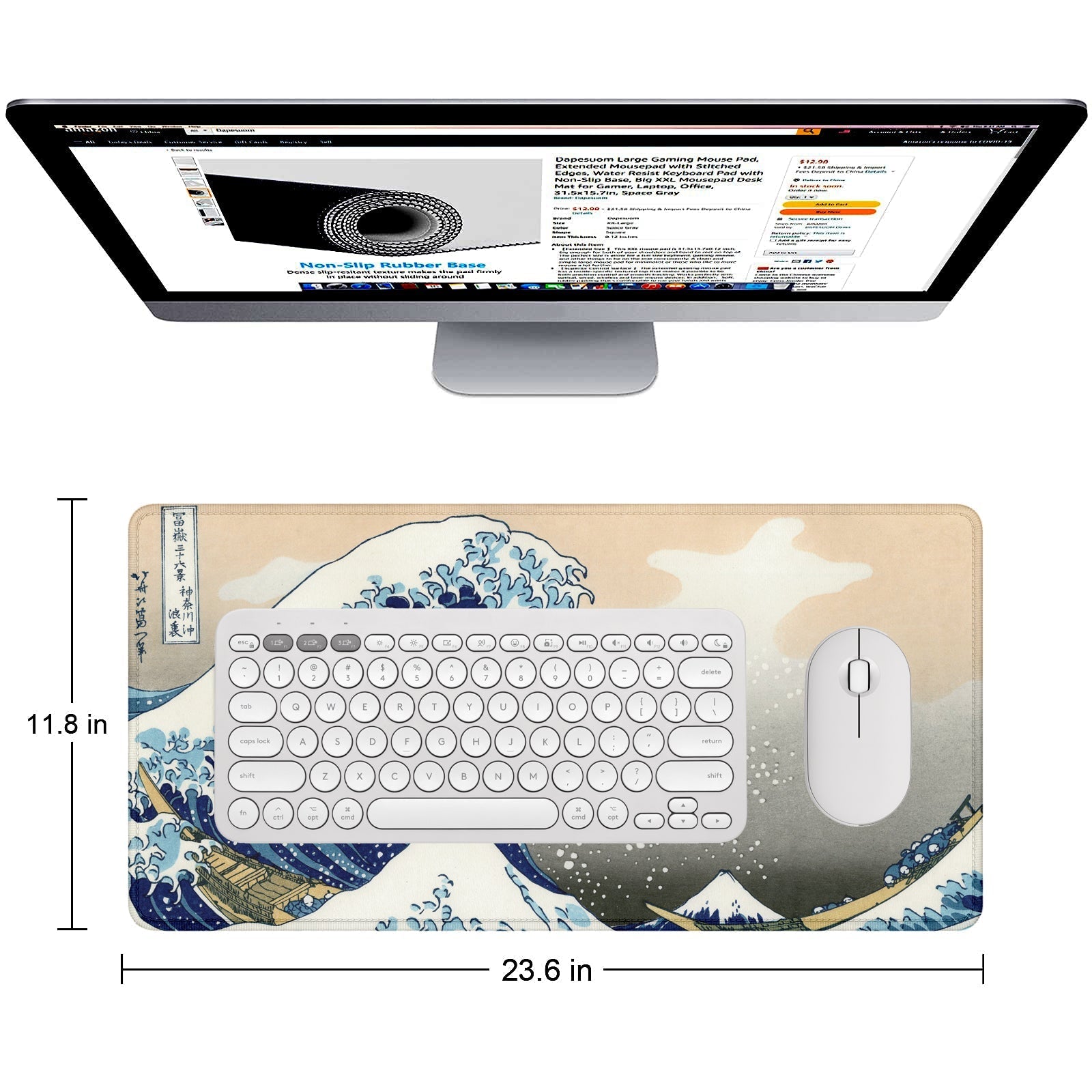 The Great Wave Stitched Desk Mat | Japanese Art Mouse Pad | Large Gaming & Office Desk Mat | Non - Slip Rubber Base | Extended Mat for Keyboard & Laptop - Mypcwala