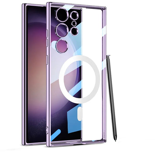 Transparent Electroplated Slim Magnetic Charging Support Case/Cover for Samsung Galaxy S23 Ultra 5g / Samsung Galaxy S23 Ultra 5g ƒ?? (Rubber | Clear Purple - Mypcwala