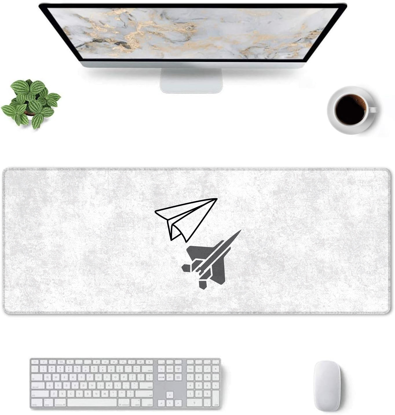 Trust The Process Stitched Desk Mat – Large Extended Mouse Pad – Minimalist Design, Non - Slip Rubber Base, Smooth Surface, Durable Edges – Office & Gaming Desk Accessory (Marble White) - Mypcwala