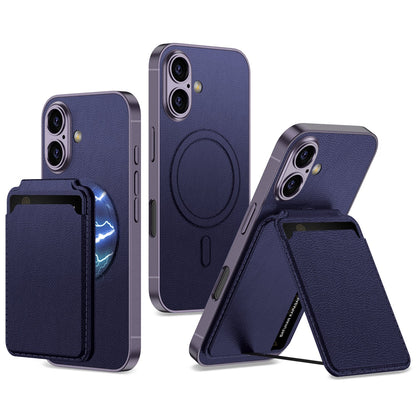 Vegan Leather Magnetic Charging Support Case with Detachable Wallet Accessories Attachment for iPhone 16 - (Leather magsafe with magnetic cardBag | Faux Leather) - Mypcwala