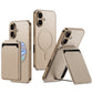 Vegan Leather Magnetic Charging Support Case with Detachable Wallet Accessories Attachment for iPhone 16 - (Leather magsafe with magnetic cardBag | Faux Leather) - Mypcwala