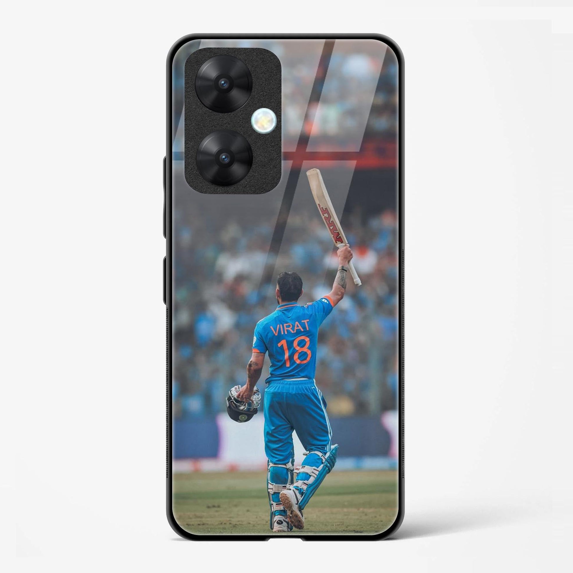 Virat Kohli Design Printed Glass Mobile Back Case Compatible for Redmi 13C | TPU Shock - Resistant Soft Edge | 360° Protection - Mypcwala