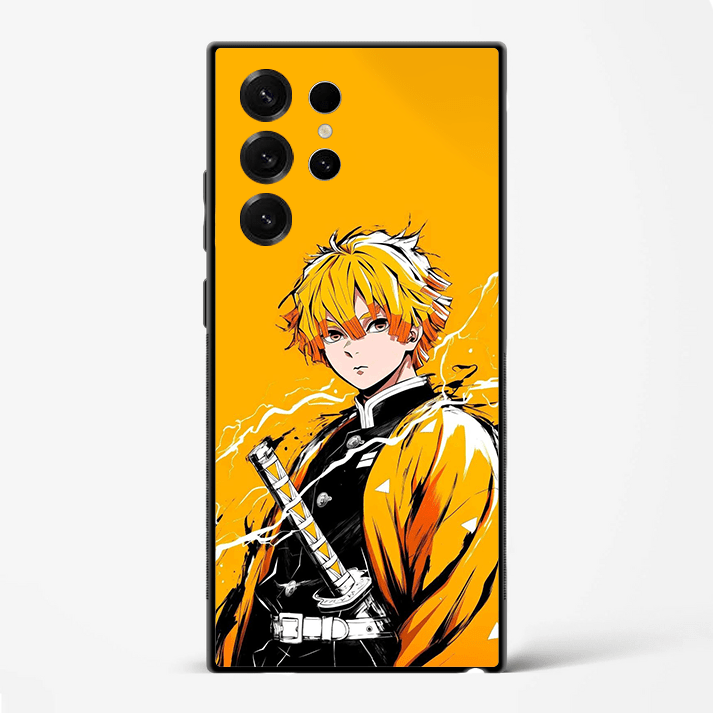 Zenitsu Lightning Aura Anime Premium Glass Phone Cover for Samsung Galaxy S22 Ultra - DHARM IT PRIVATE LIMITED